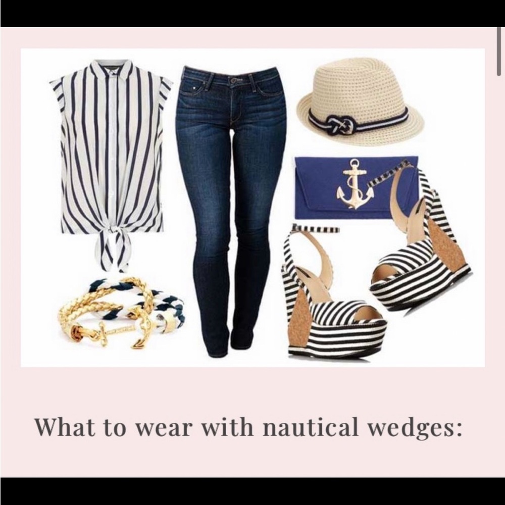 New Nautical Platform Wedge Sandals. Size 8.5.